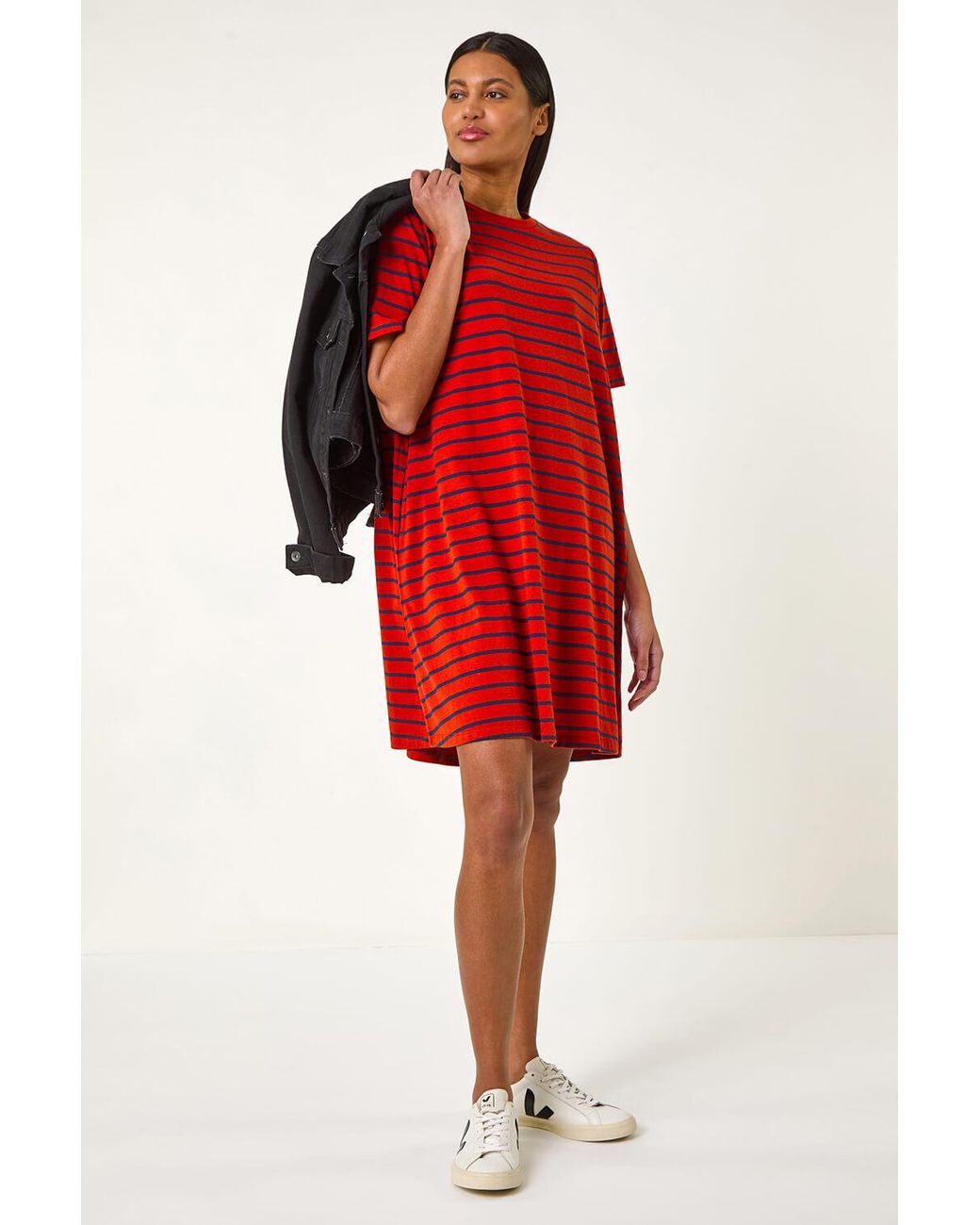 Roman Red Stripe Print Jersey T-Shirt Dress