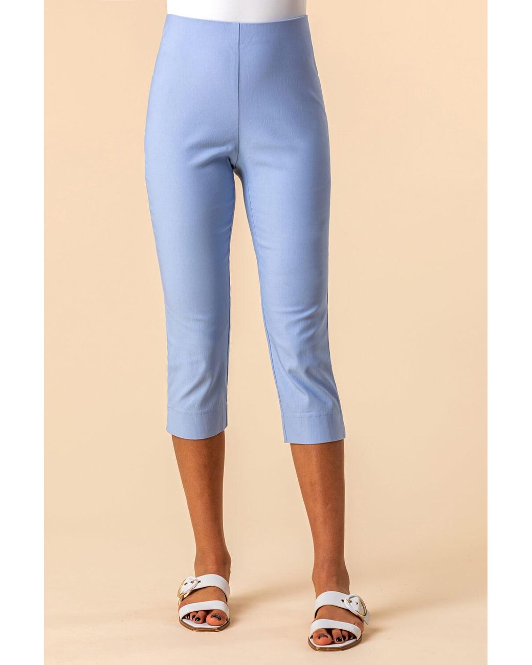 Roman Blue Comfort Stretch Fit Cropped Trousers