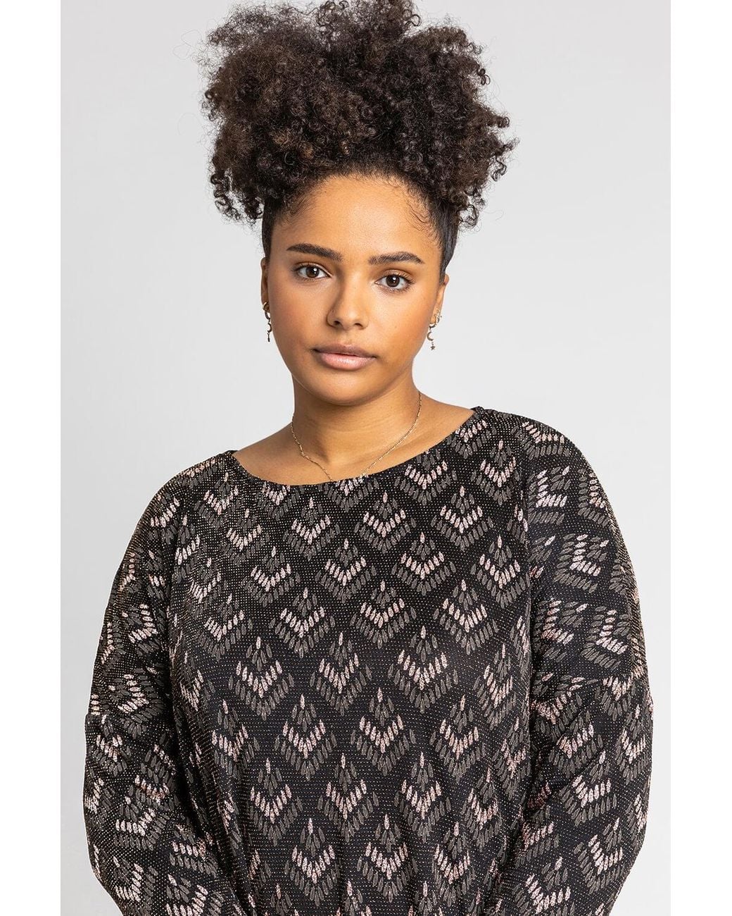Roman Curve Multicolor Glitter Print Blouson Top
