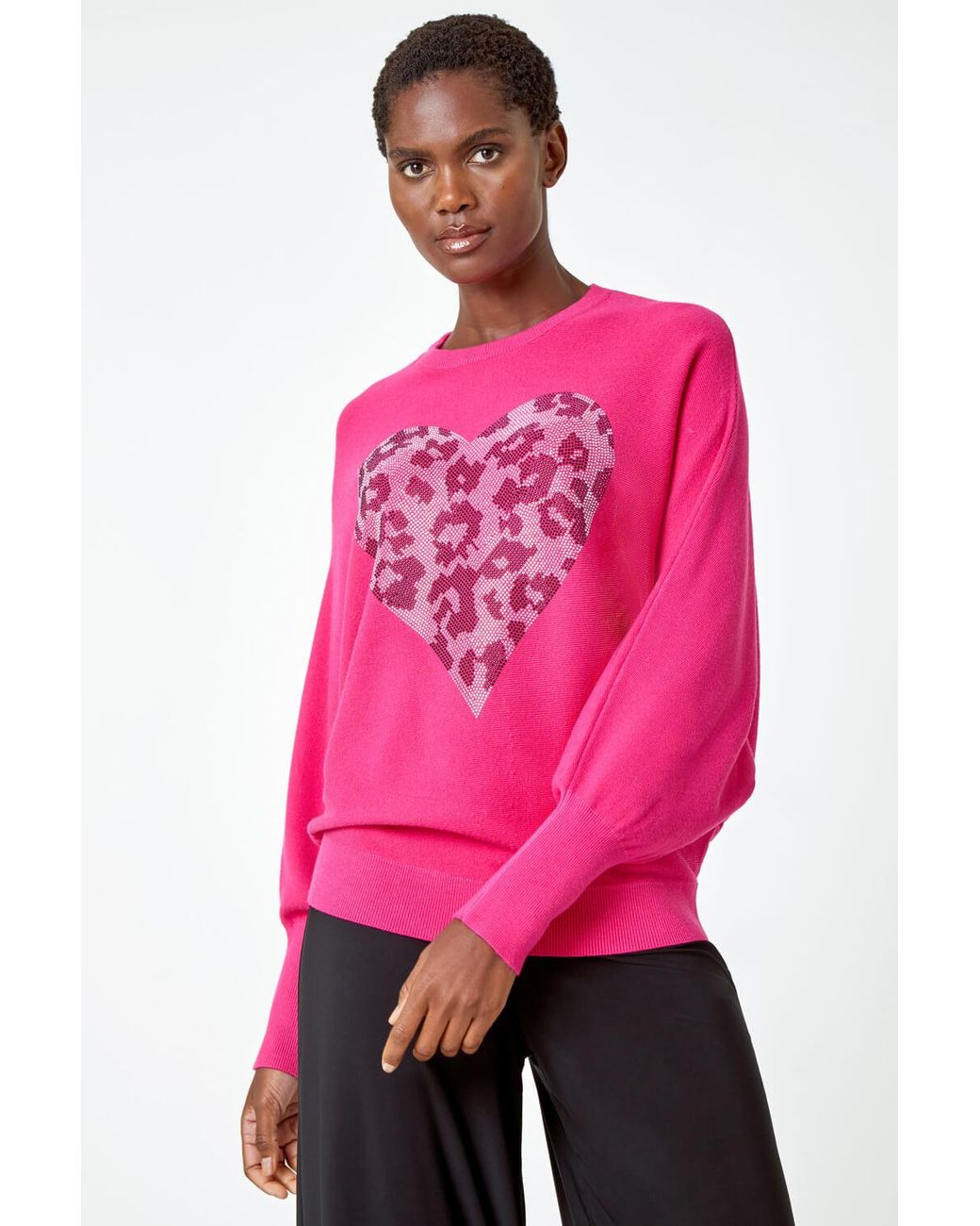 Roman Pink Embellished Animal Heart Print Jumper