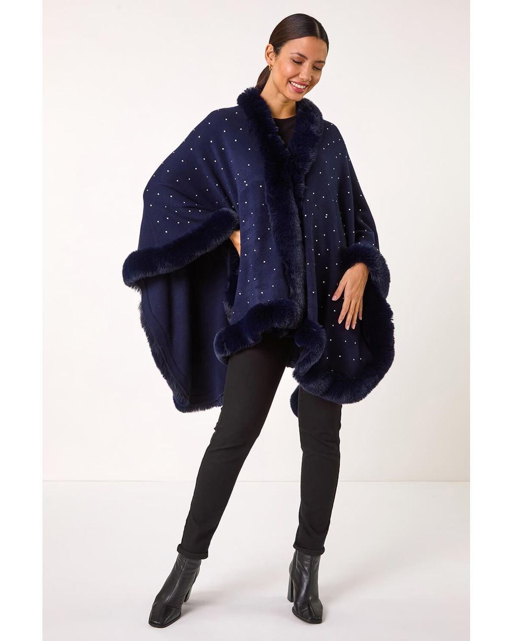 Roman Blue Hotfix Faux Fur Trim Cape