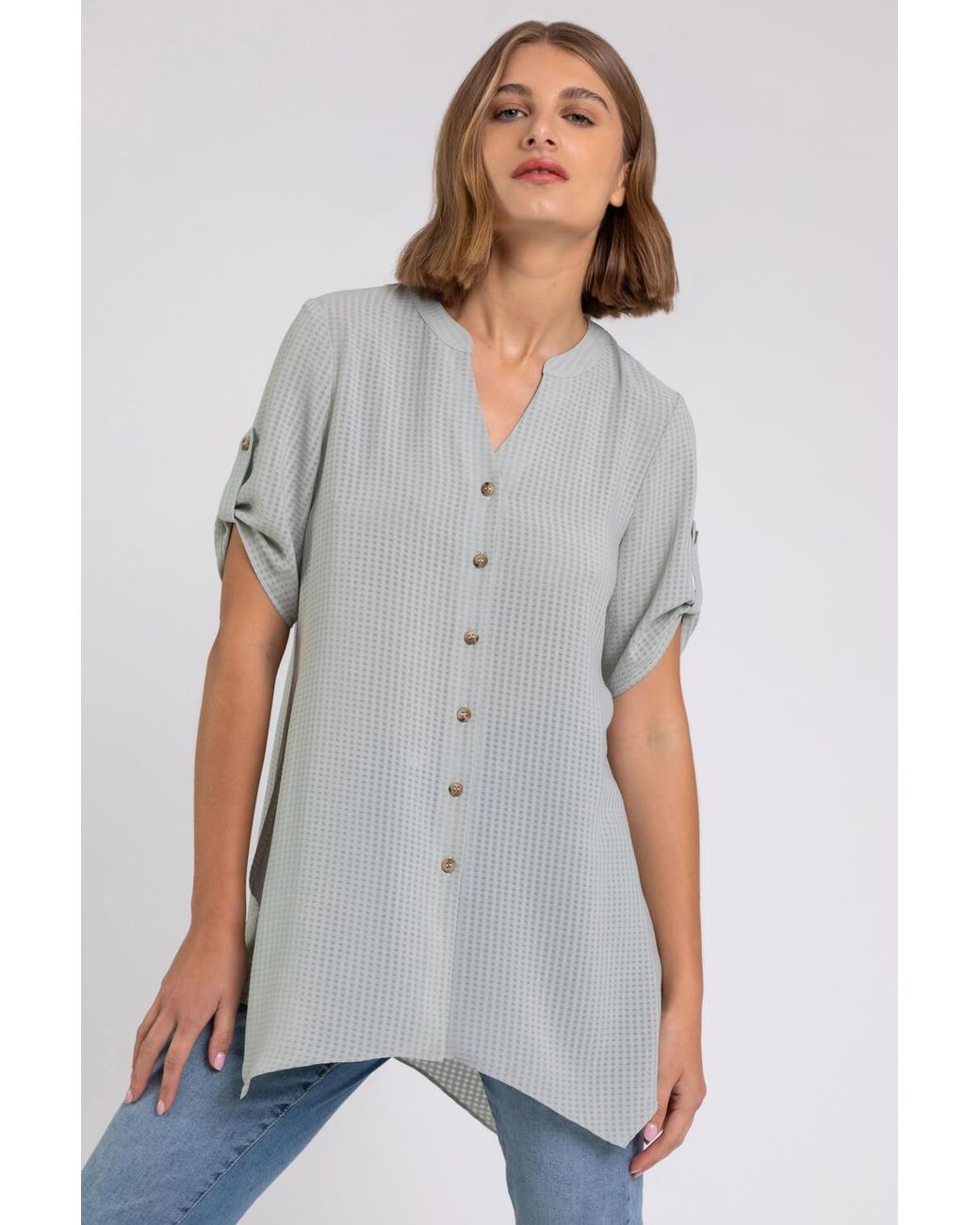 Roman Multicolor Hanky Hem Soft Check Blouse