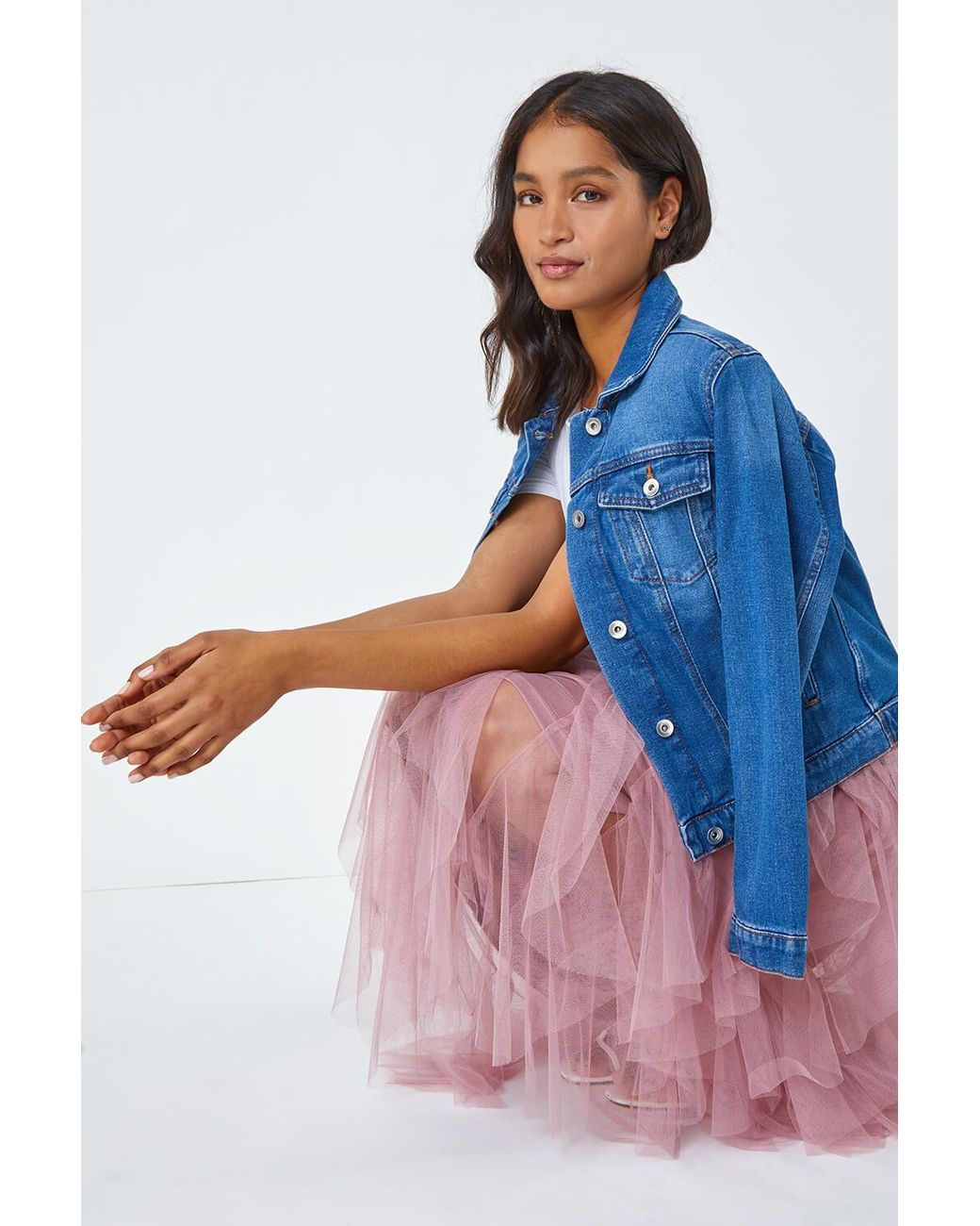 Roman Pink Elastic Waist Mesh Layered A Line Skirt