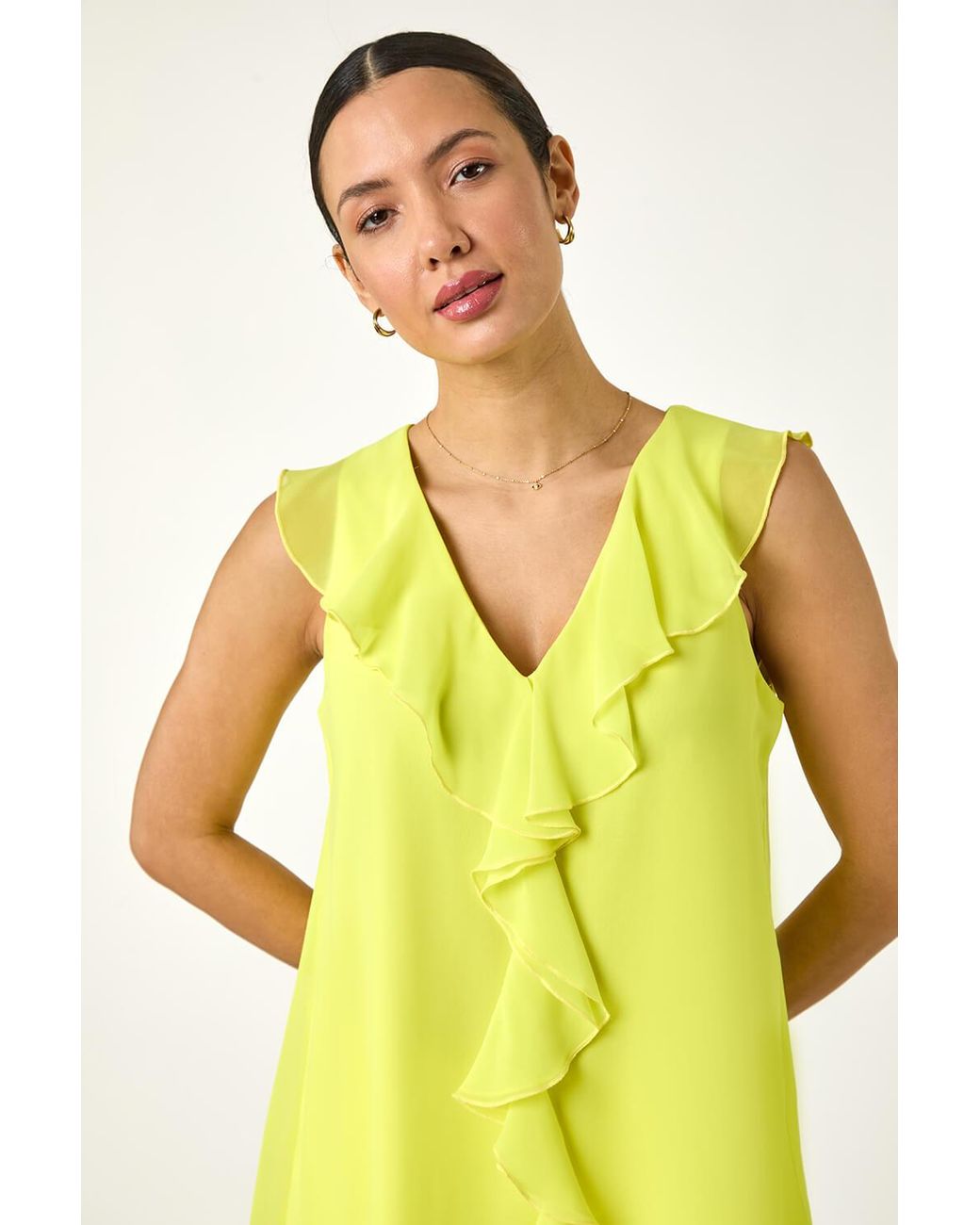 Roman Yellow Chiffon Ruffle Vest Top