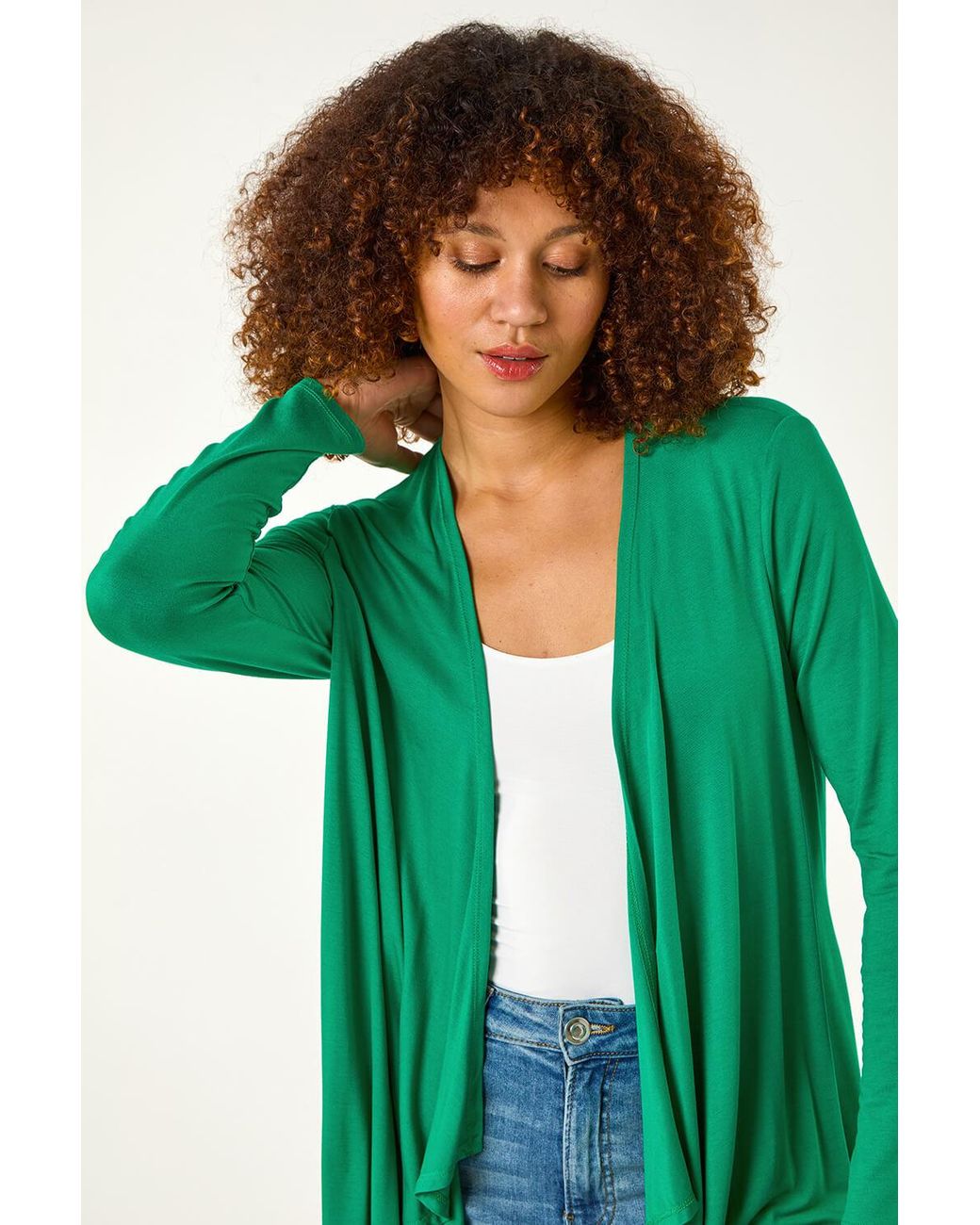 Roman Green Waterfall Front Jersey Knit Cardigan