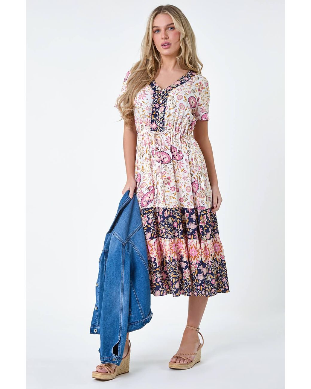 Roman Petite Red Floral Border Print Midi Dress