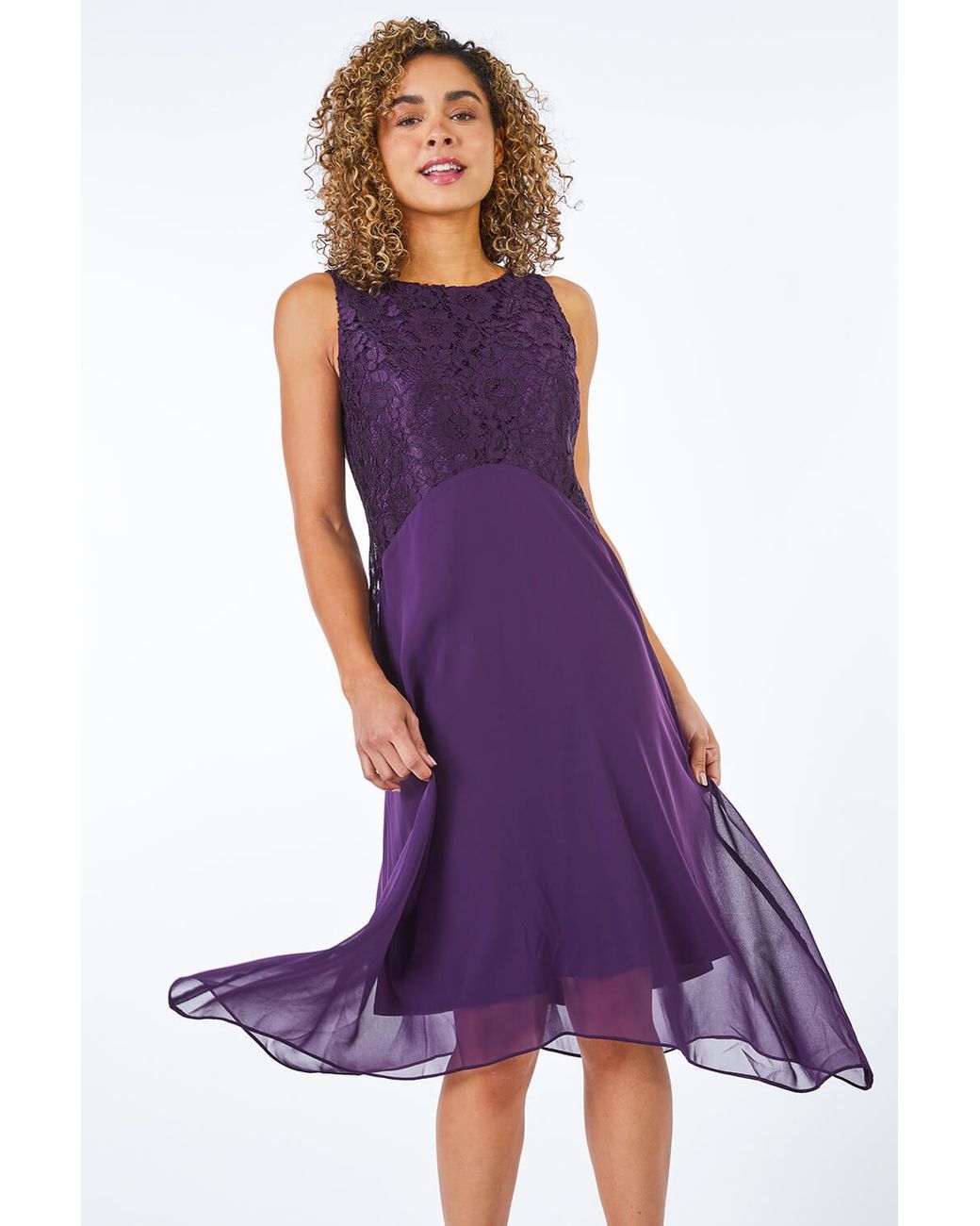 Roman Petite Purple Lace Bodice Dress