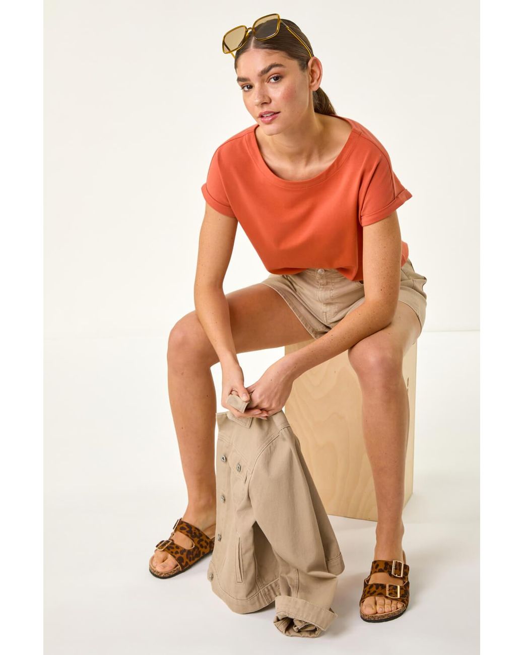 Roman Orange Stretch Cotton Jersey T-Shirt