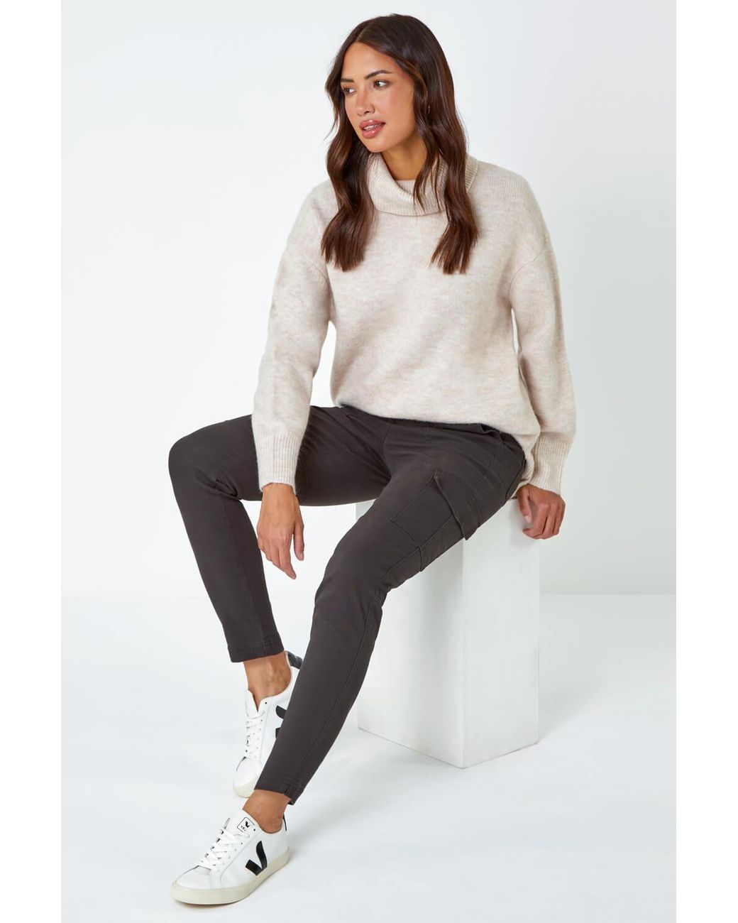 Roman Multicolor Cotton Blend Cargo Stretch Jegging