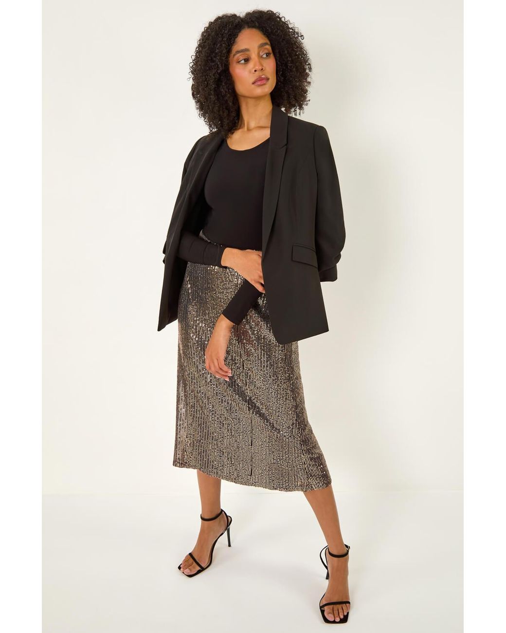 Roman Black Fluted Hem Sequin Skirt