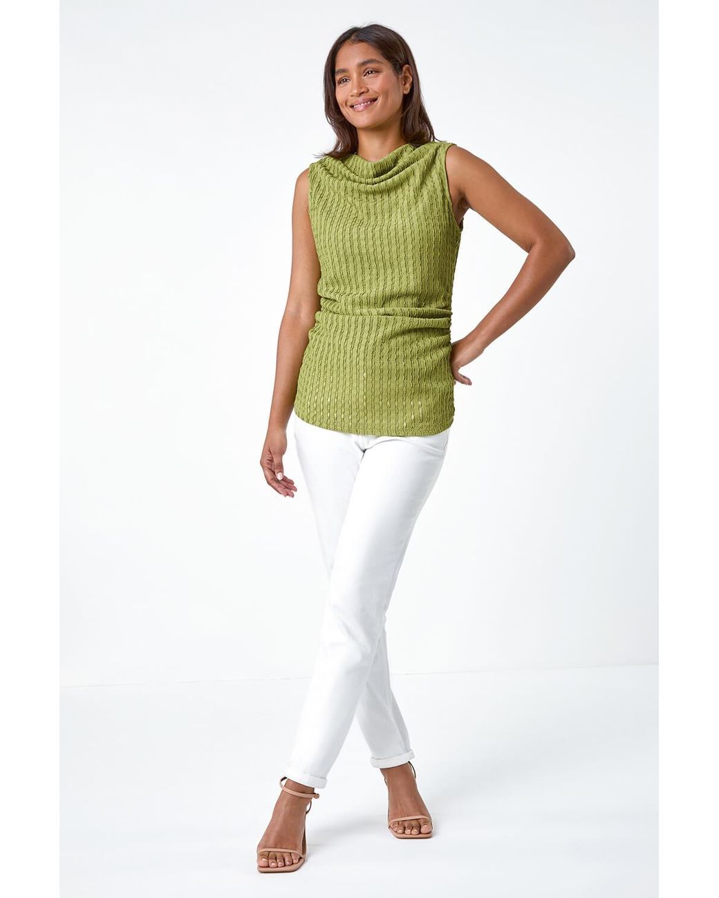 Roman Green Textured Sleeveless Stretch Top