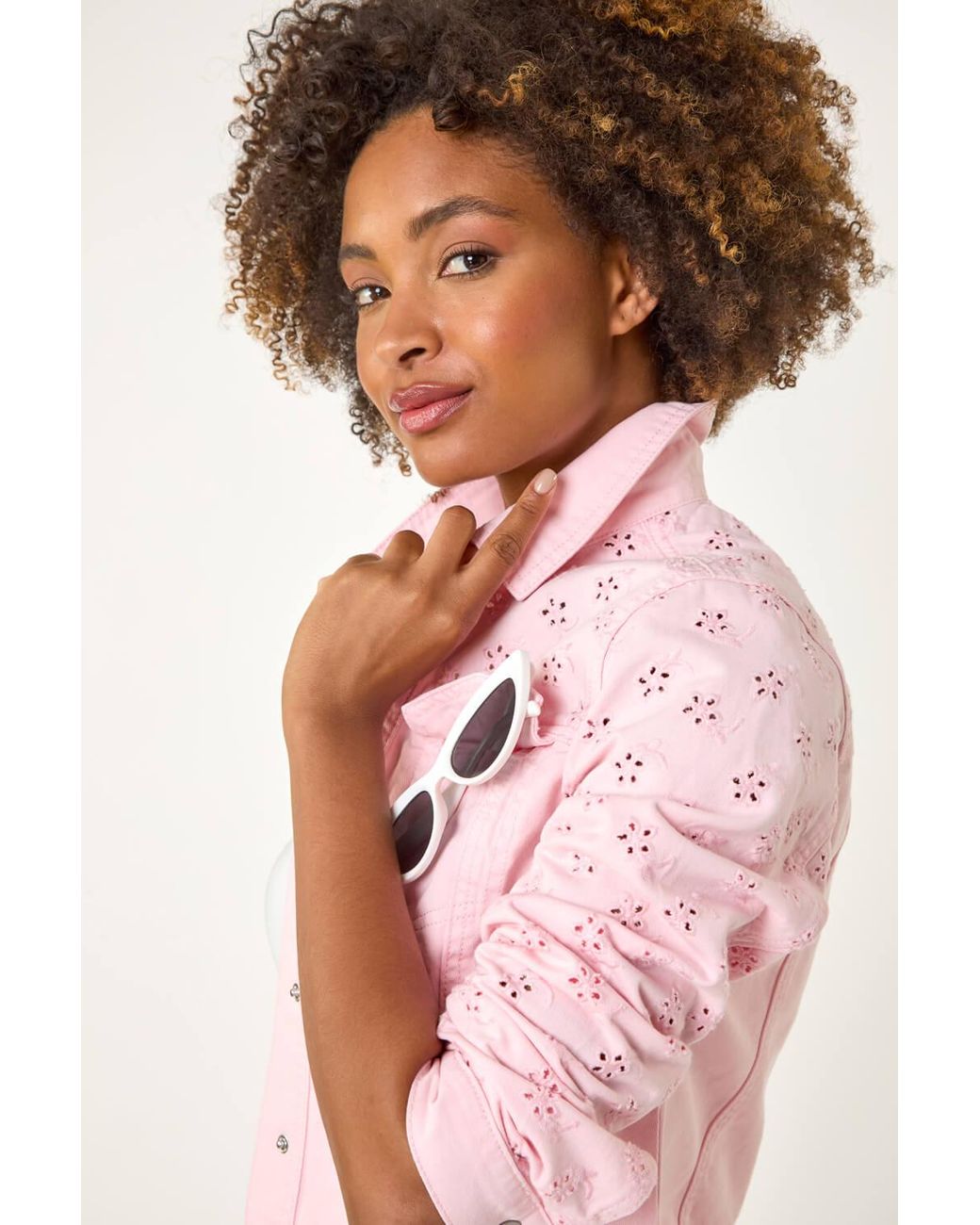 Roman Pink Cotton Blend Broderie Sleeve Jacket