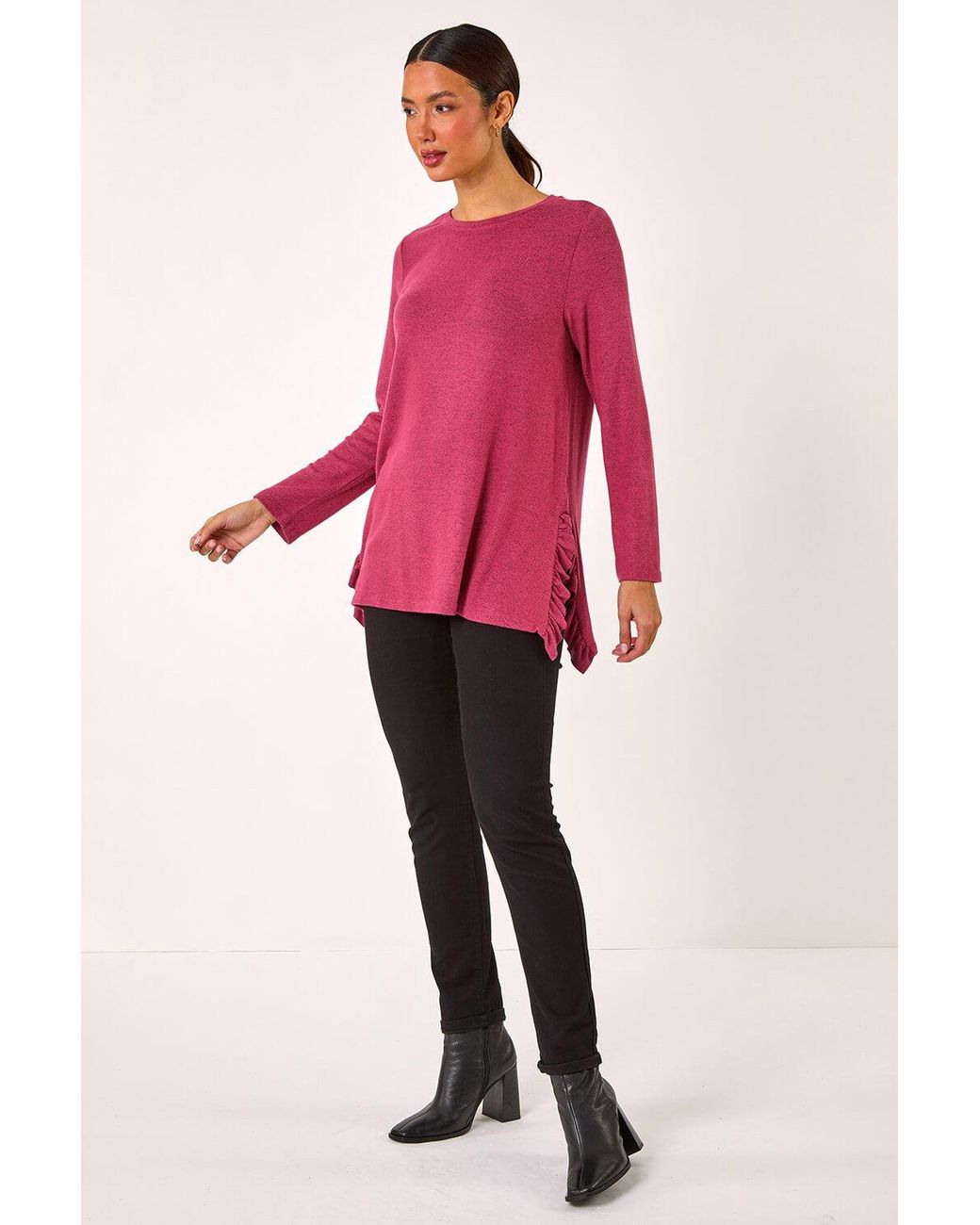 Roman Red Soft Touch Side Ruffle Top