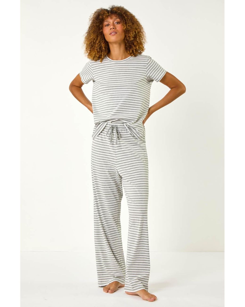 Roman Gray Striped Twosie Pyjama Set