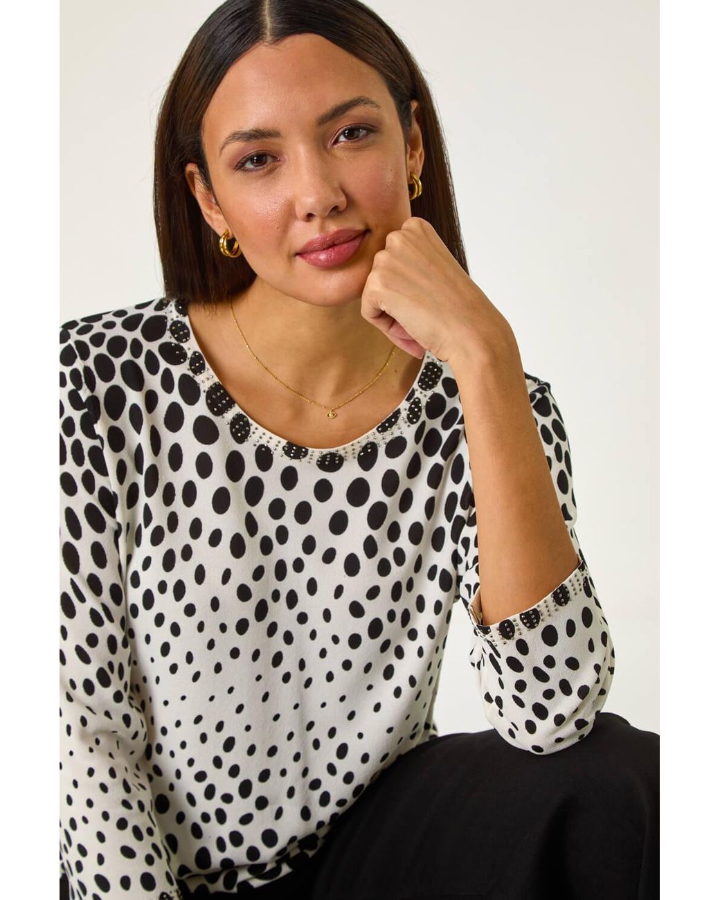 Roman Black Cascade Spot Print Knit Jumper