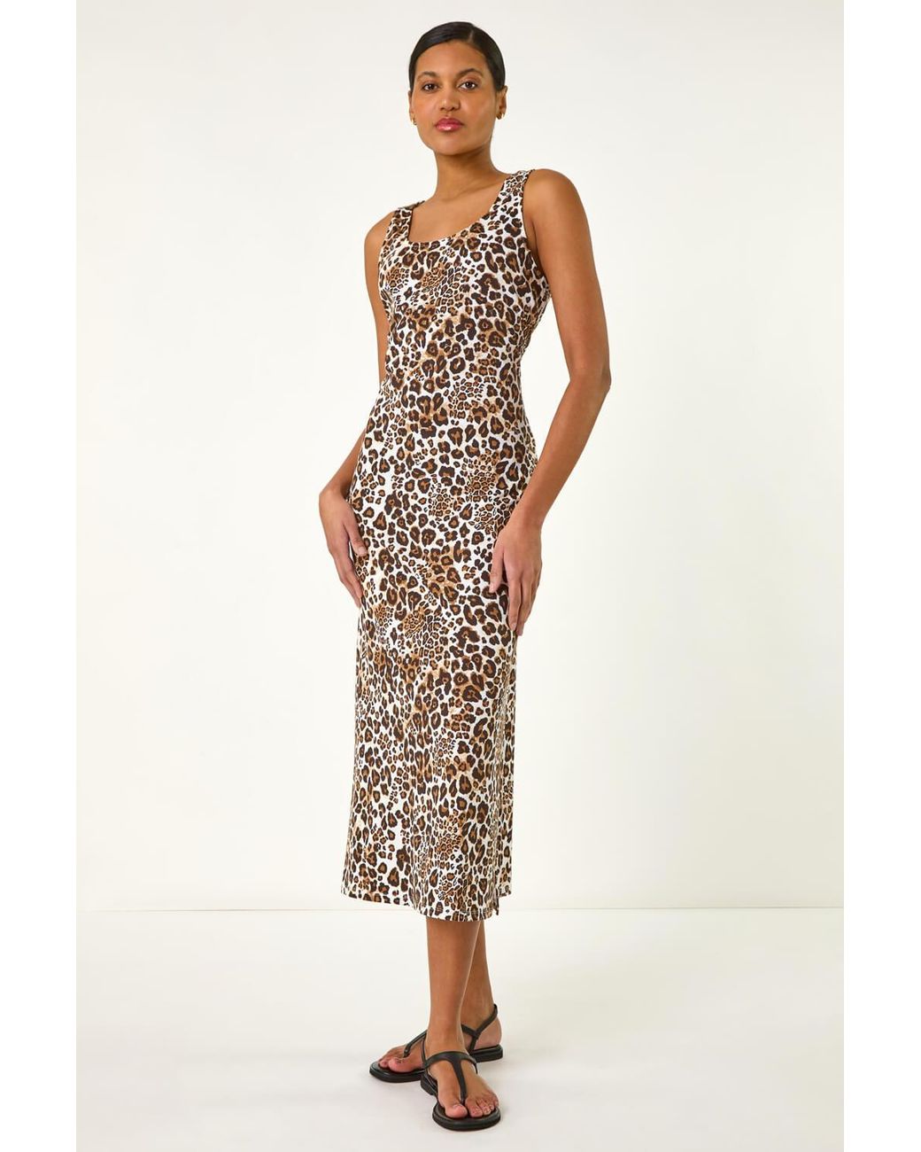 Roman Natural Animal Print Strappy Midi Dress