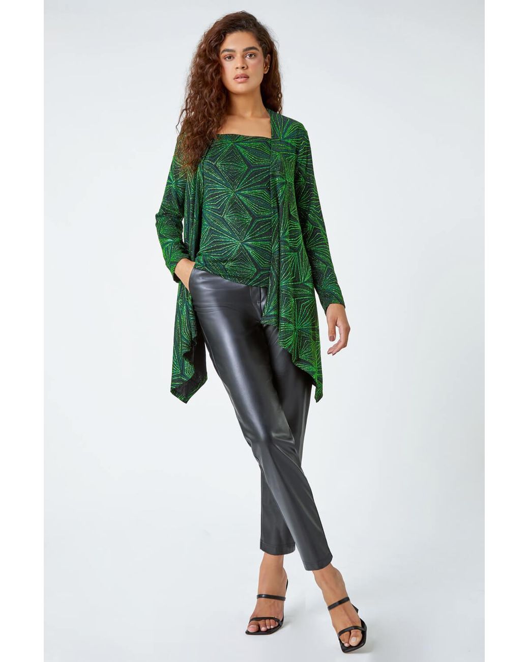 Roman Green Geometric Sparkle Embellished Kimono