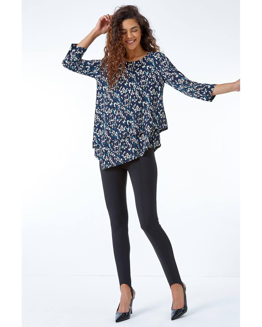 Roman Blue Burnout Animal Asymmetric Stretch Top