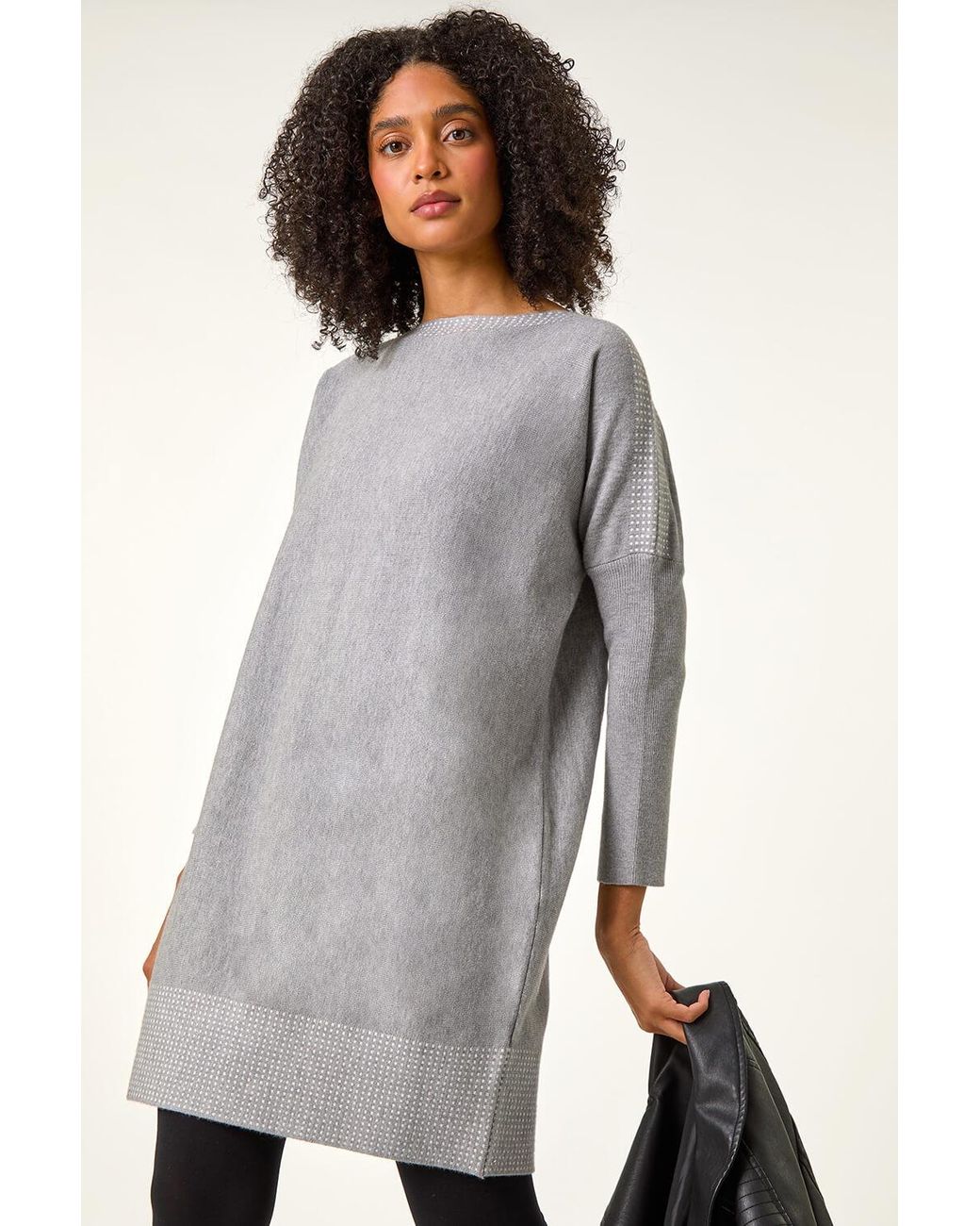 Roman Gray Spot Print Knitted Jumper Dress
