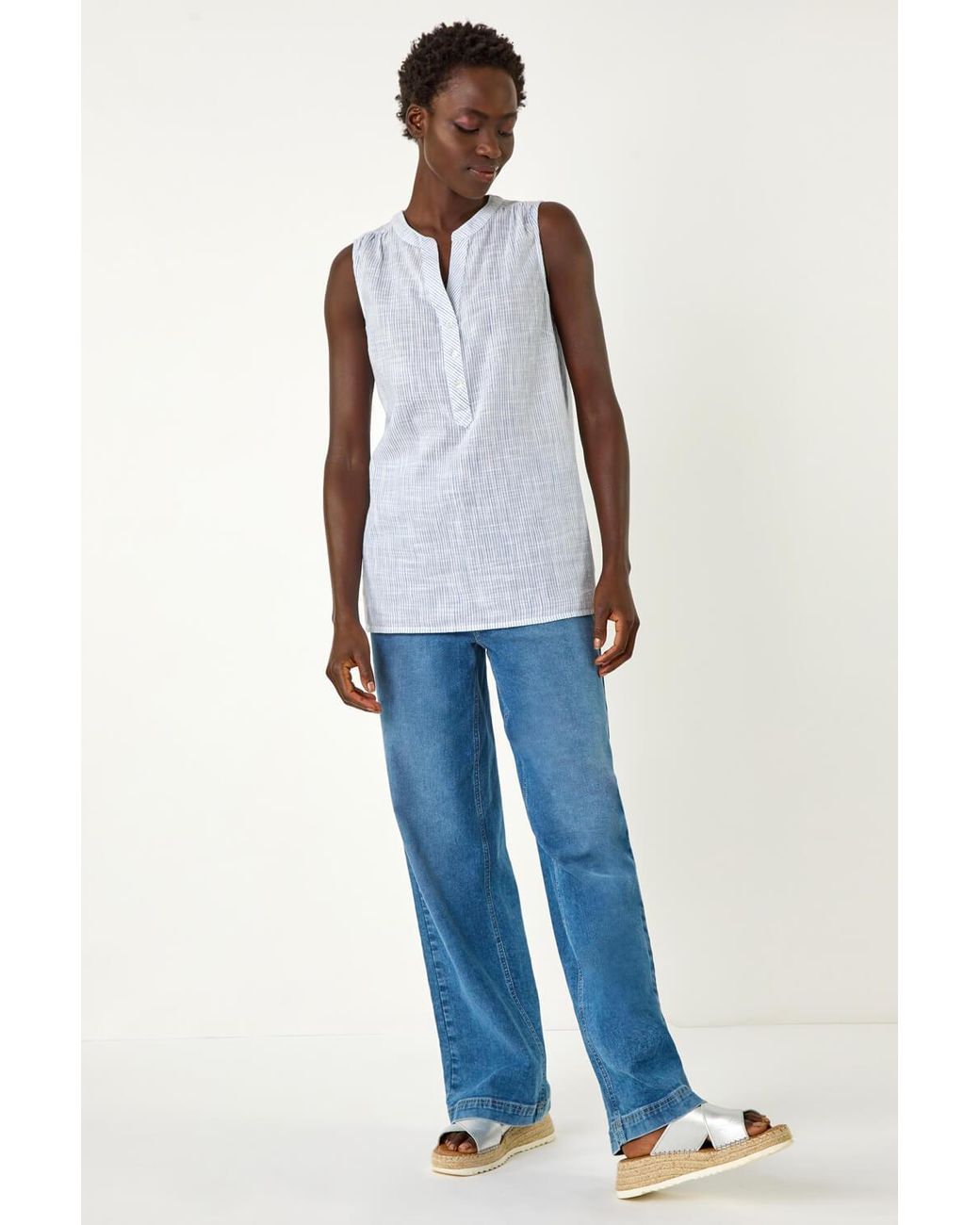 Roman White Stripe V-Neck Vest Top