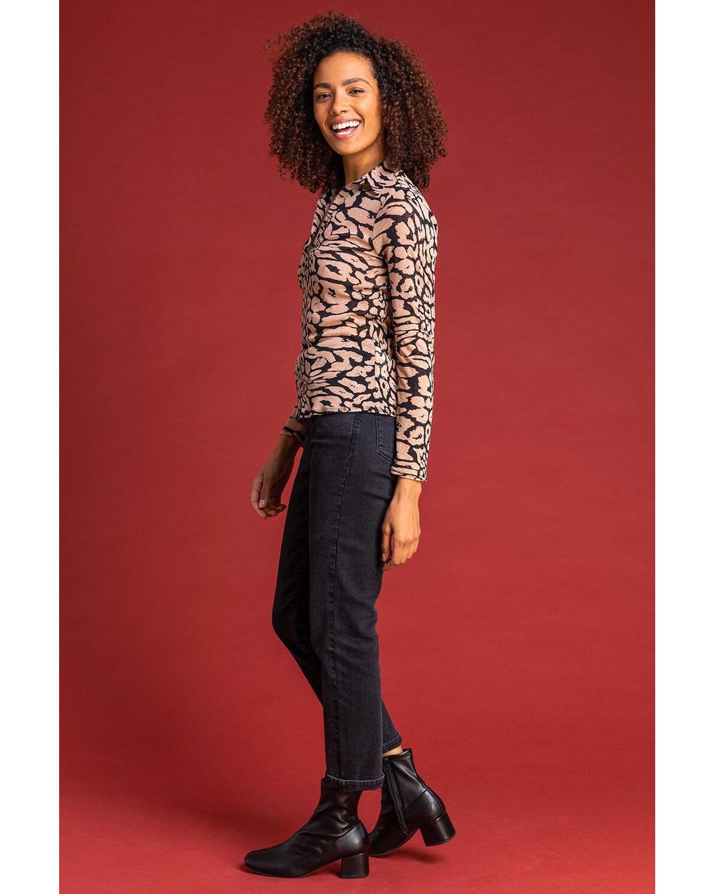 Roman Multicolor Animal Print Long Sleeve Top