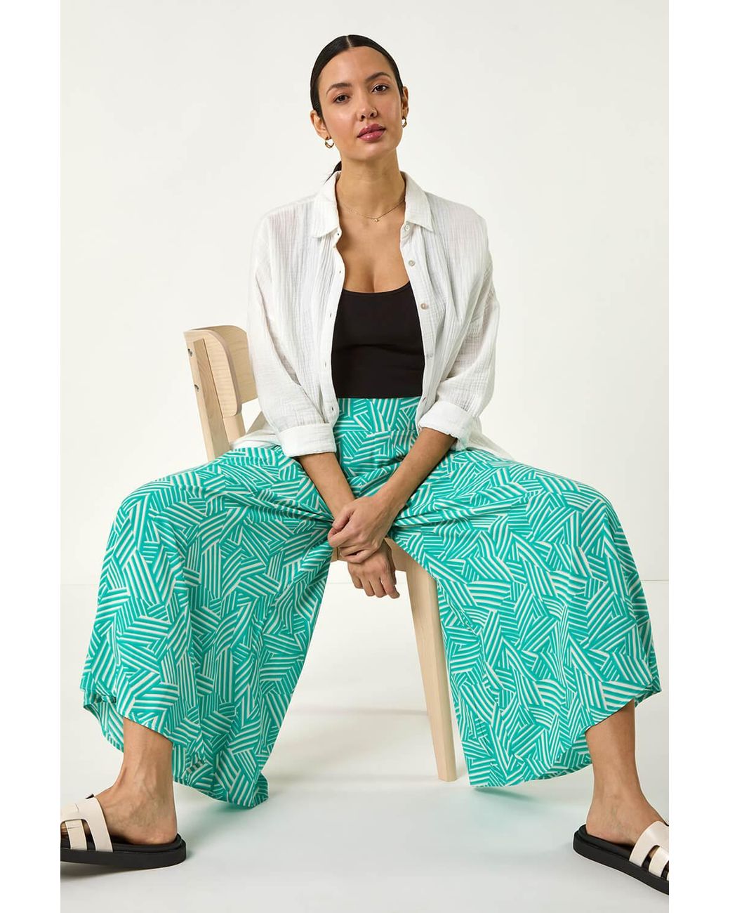 Roman Blue Geometric Print Cullotte Trousers