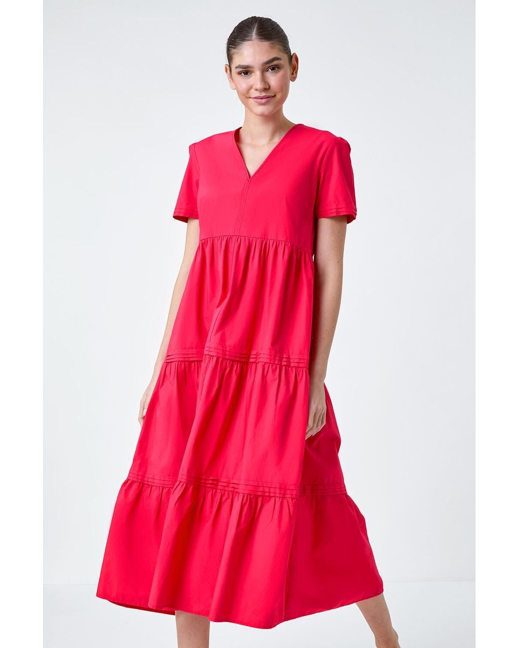 Roman Plain Cotton Tiered Maxi Dress