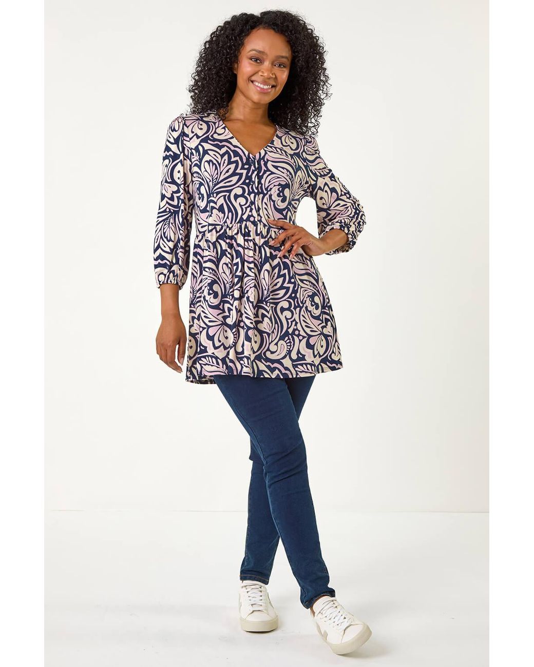 Roman Petite Blue Abstract Print Tunic