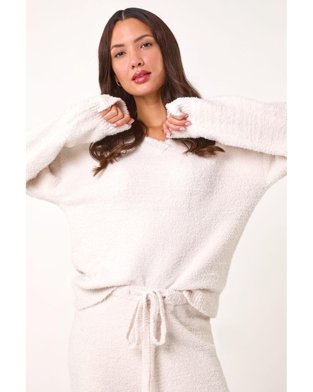 Roman Natural V-Neck Knit Lounge Set