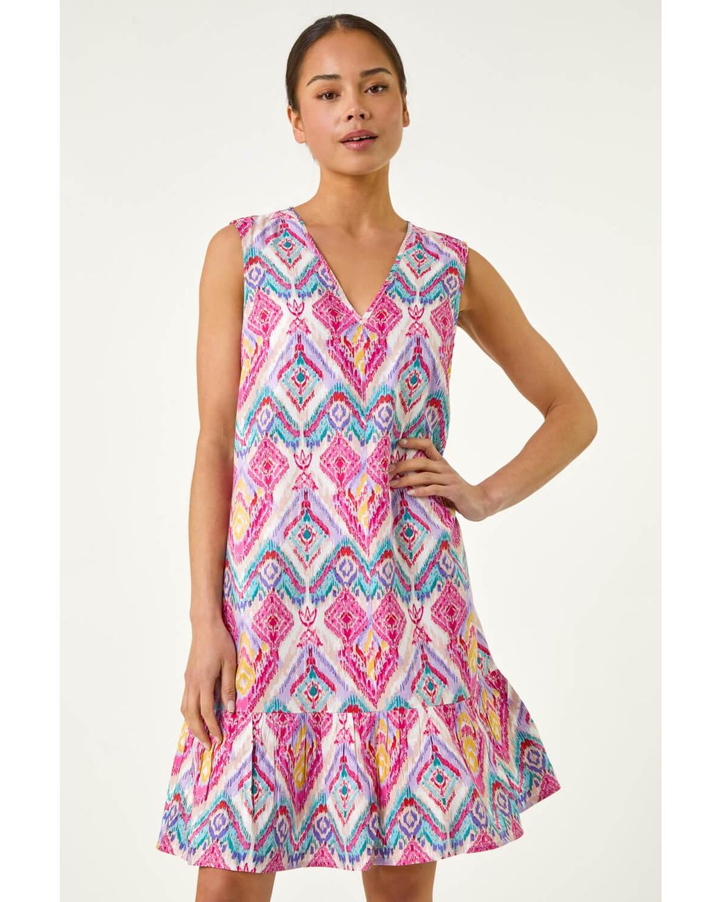 Roman Petite Pink Frill Hem V-Neck Dress