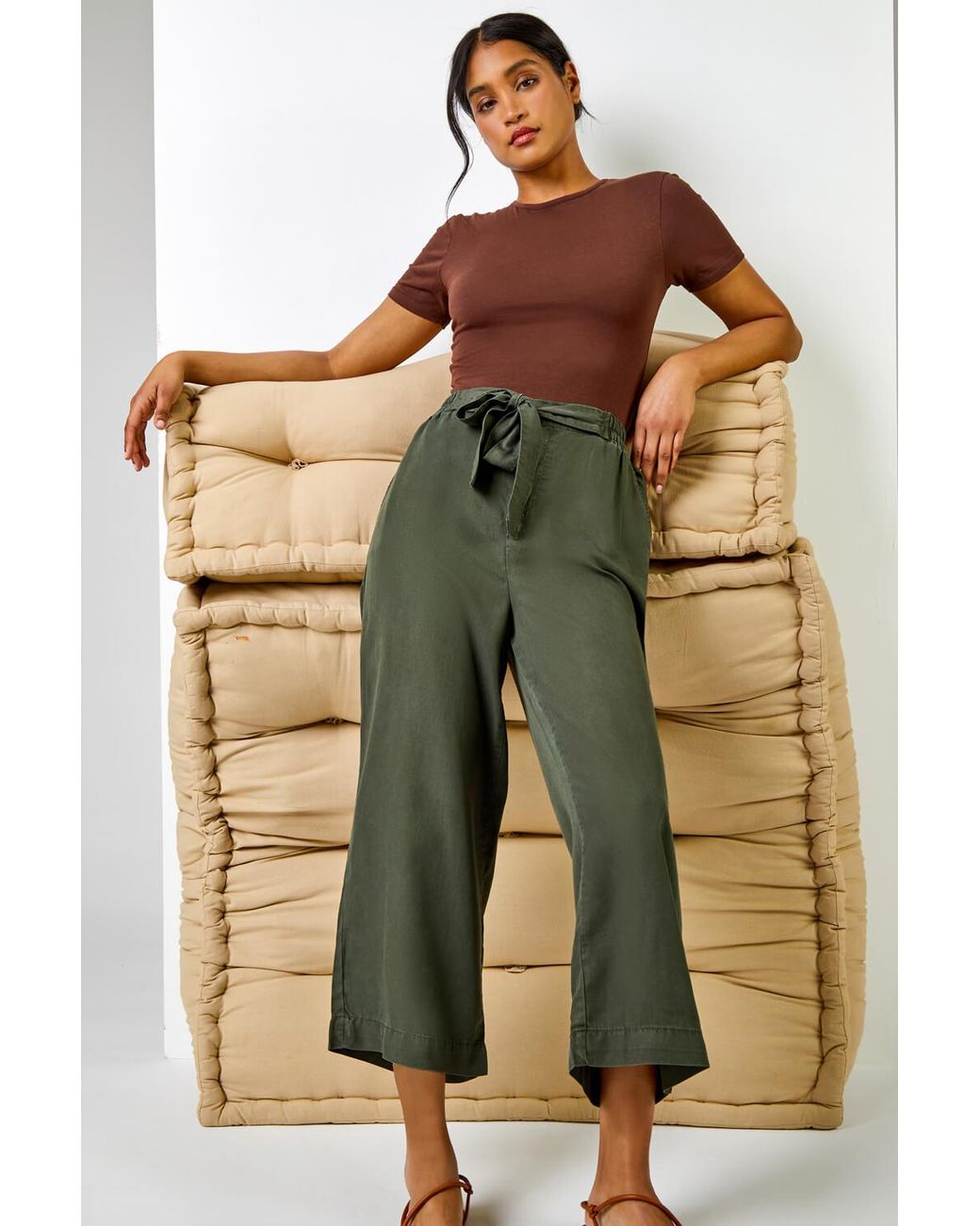 Roman Green Waist Tie Detail Culottes