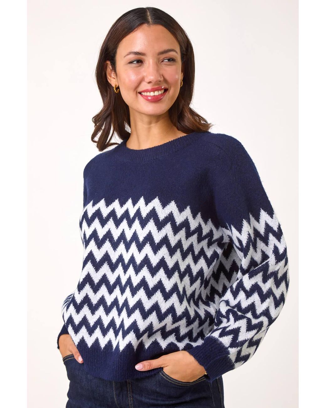Roman Blue Zig Zag Knitted Jumper