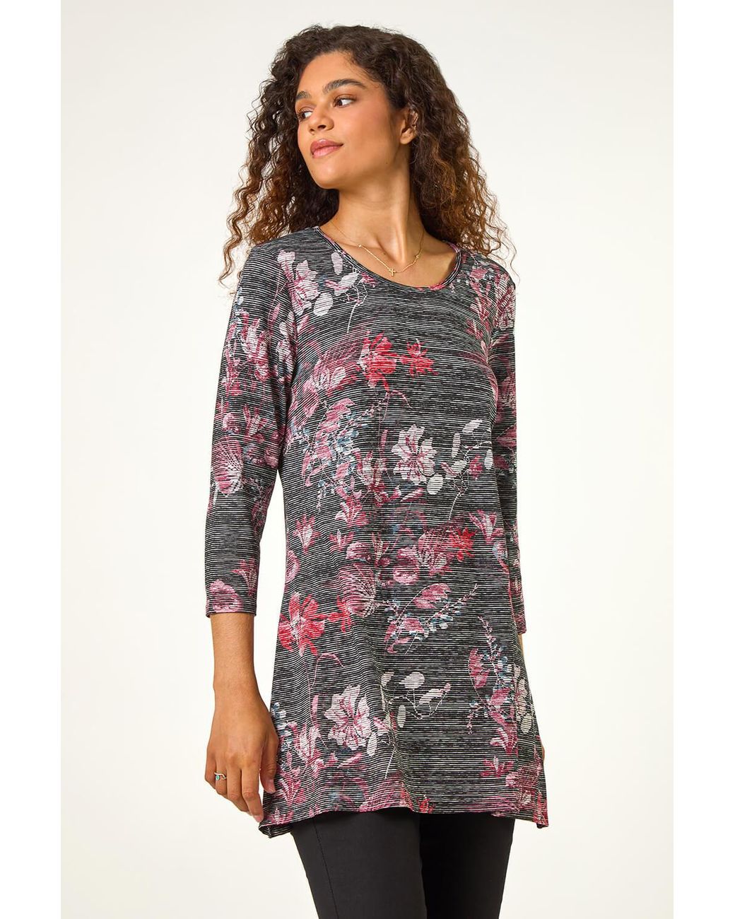Roman Red Stretch Floral Print Tunic
