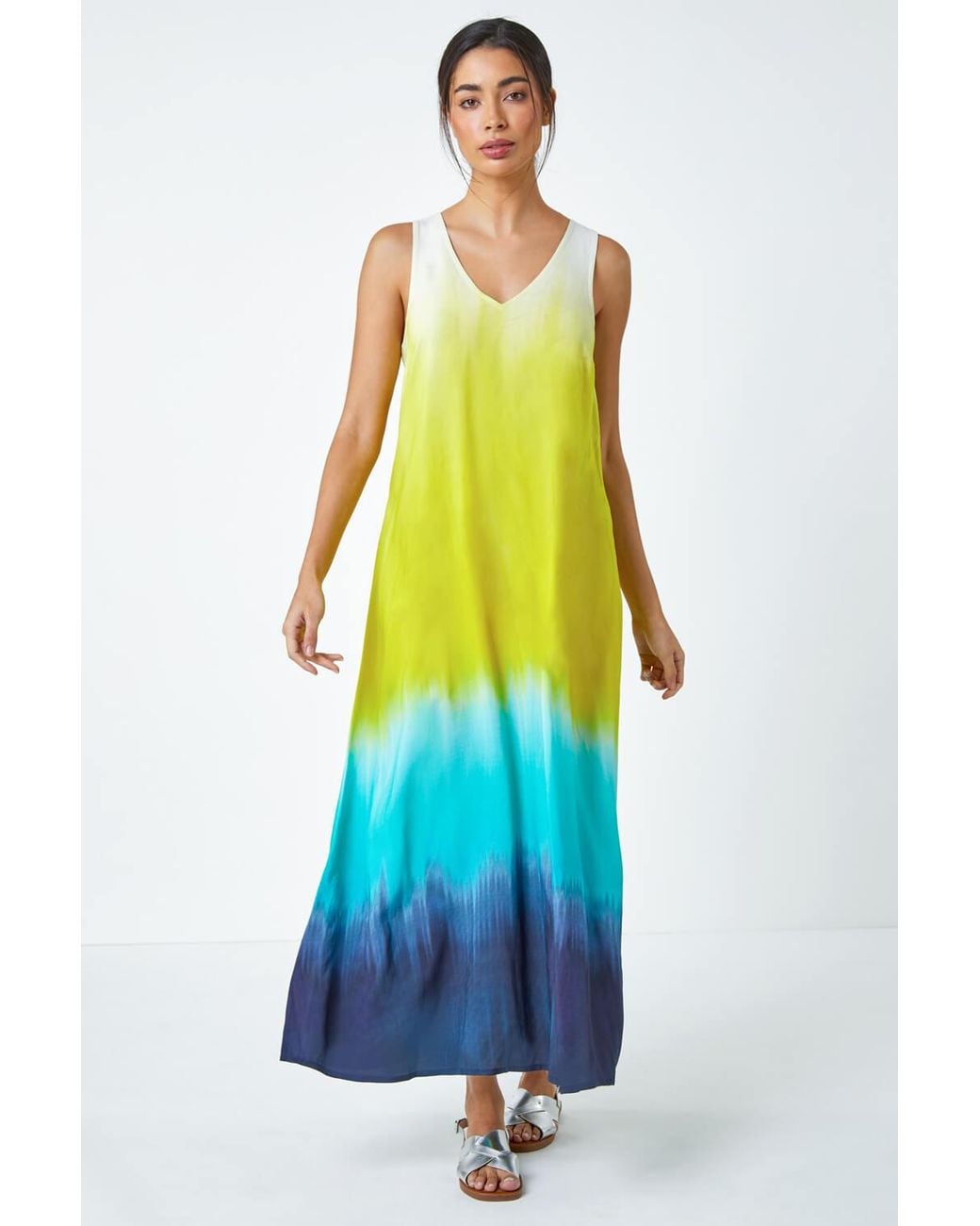 Roman White Sleeveless Ombre Midi Dress
