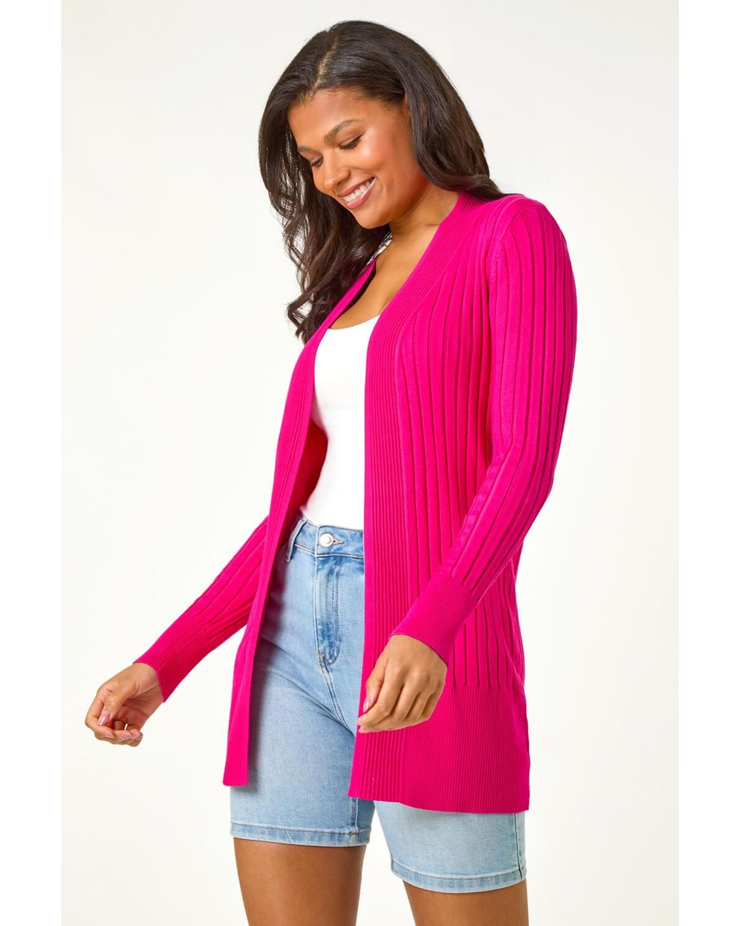 Roman Red Longline Stretch Ribbed Cardigan
