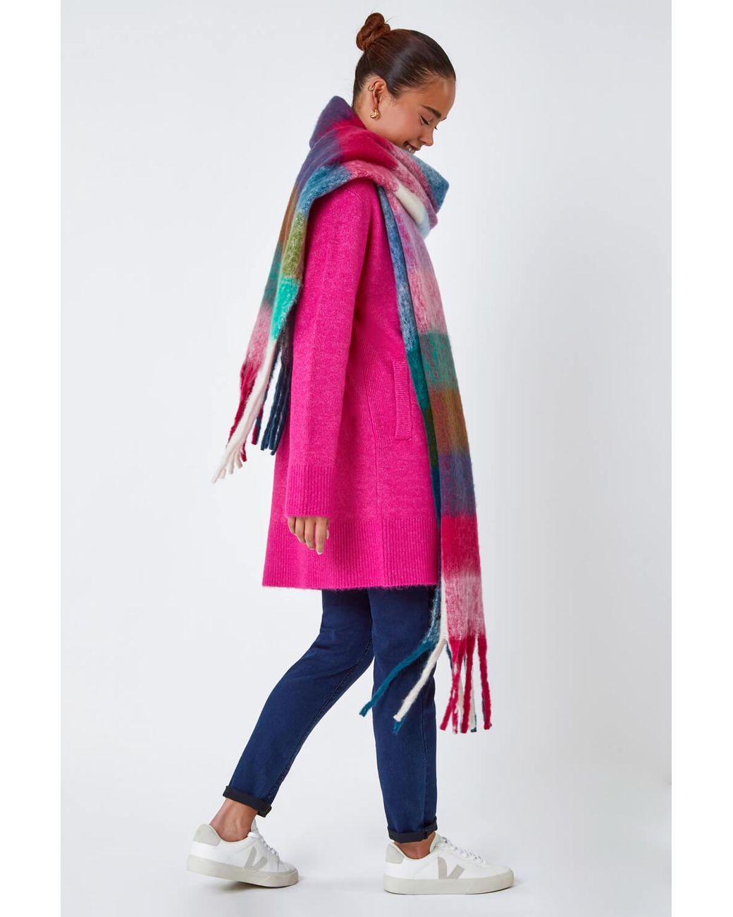 Roman Blue Knitted Checked Blanket Scarf