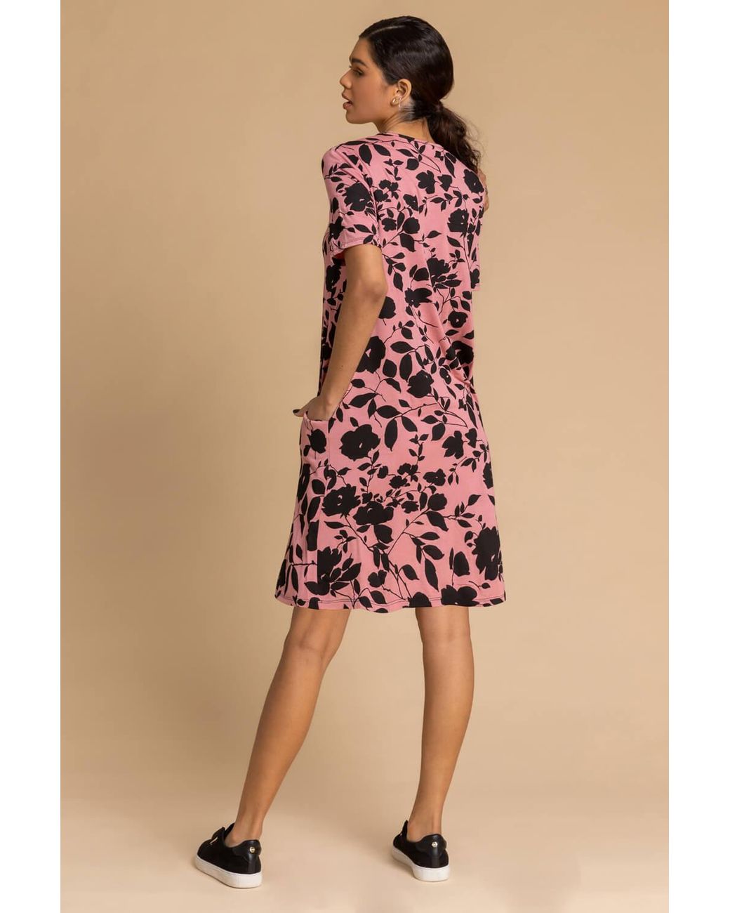 Roman Pink Floral Print Pocket Shift Dress