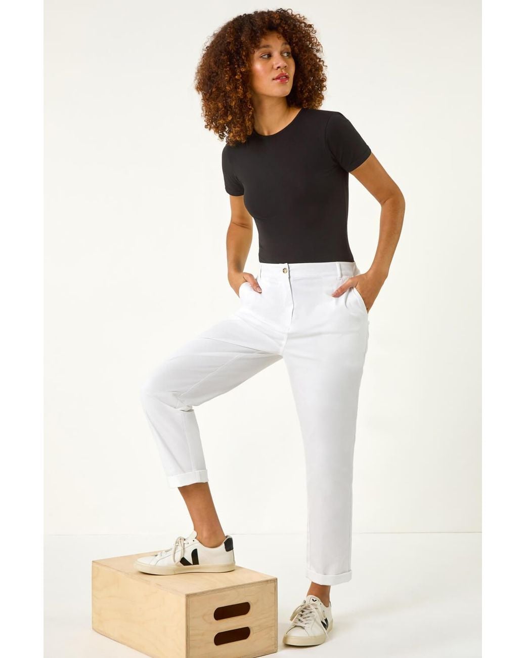 Roman White Cotton Stretch Chino Trousers