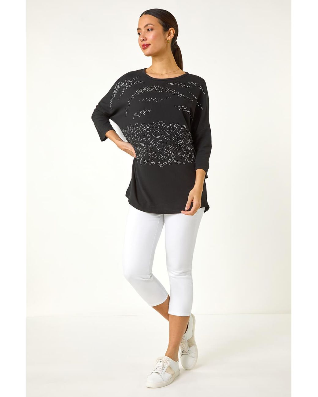 Roman Black Animal Print Hotfix Stretch Top