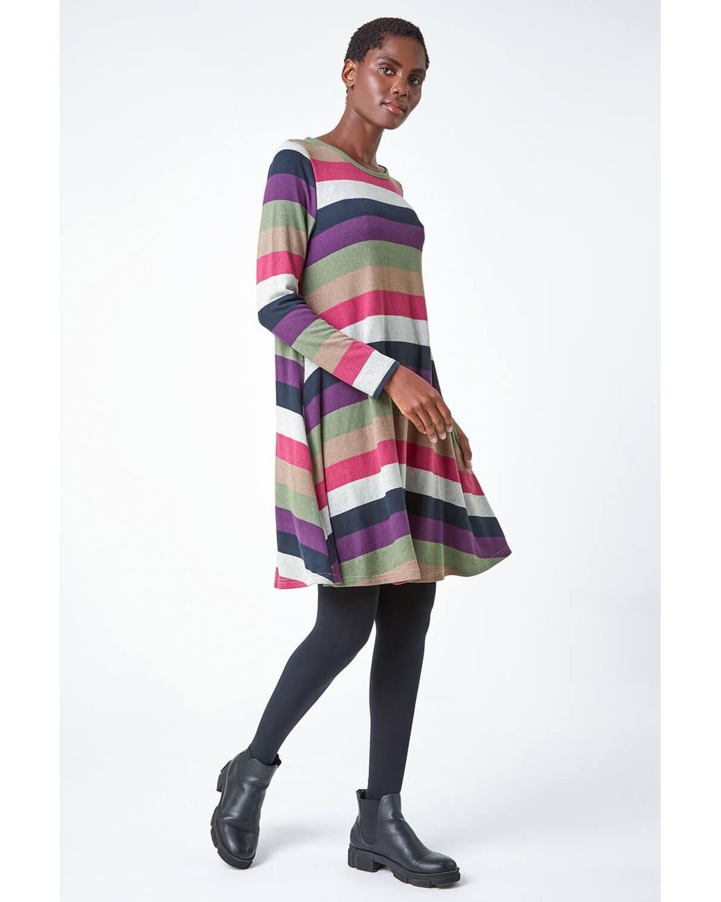 Roman Red Stripe Print Swing Stretch Dress