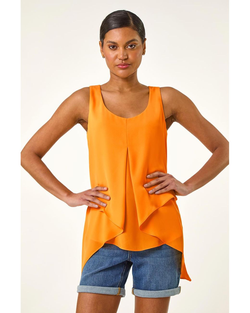 Roman Orange Asymmetric Sleeveless Vest Top