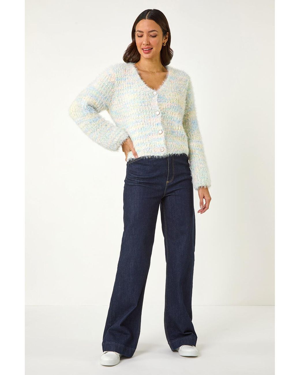 Roman White Contrast Knit Cardigan