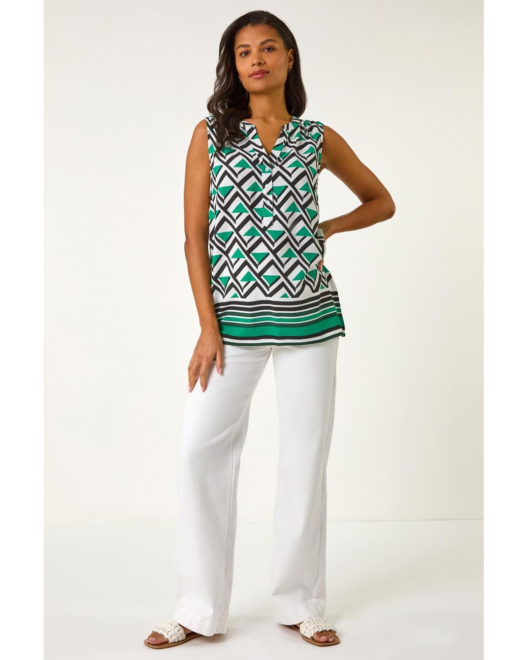 Roman Blue Geo Print Border V-Neck Vest