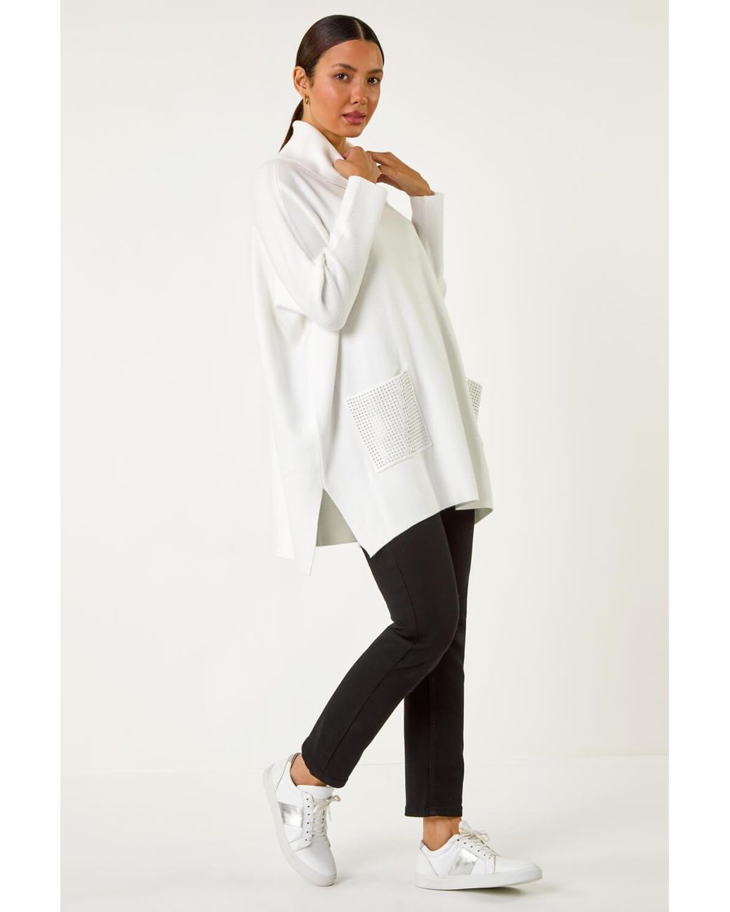 Roman White Sparkle Pocket Detail Poncho Jumper