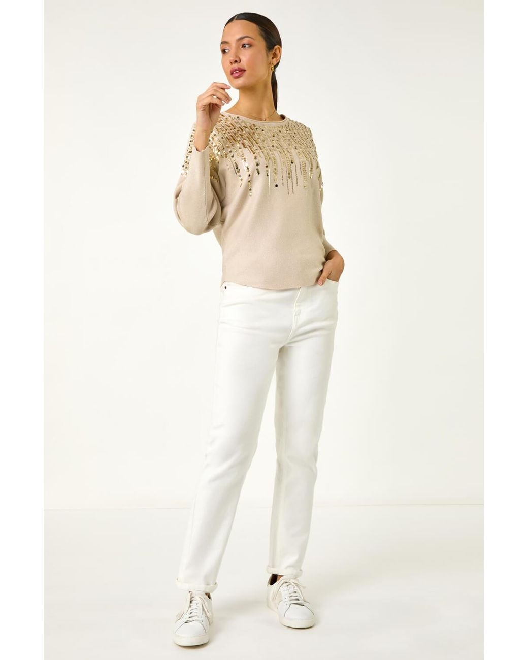 Roman Natural Sequin Drop Knit Jumper