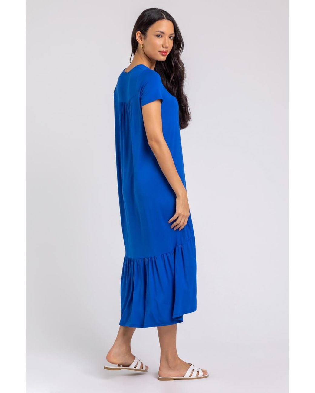 Roman Blue Tiered Hem Jersey Midi Dress