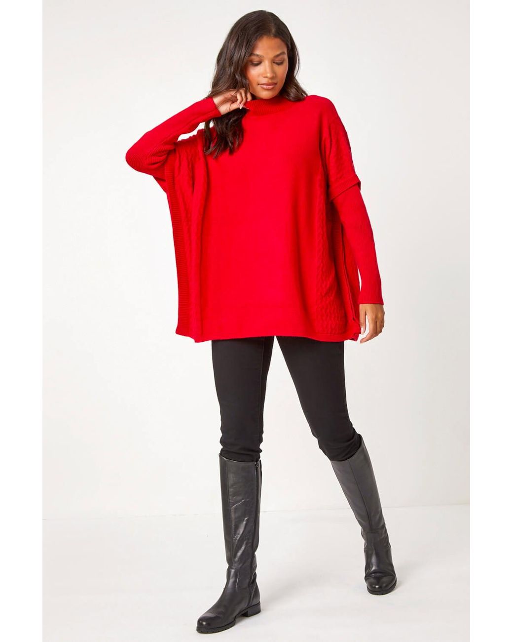 Roman Red High Neck Longline Knit Jumper