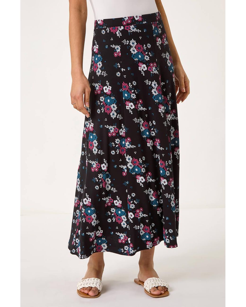 Roman Blue Diagonal Ditsy Floral Print Skirt