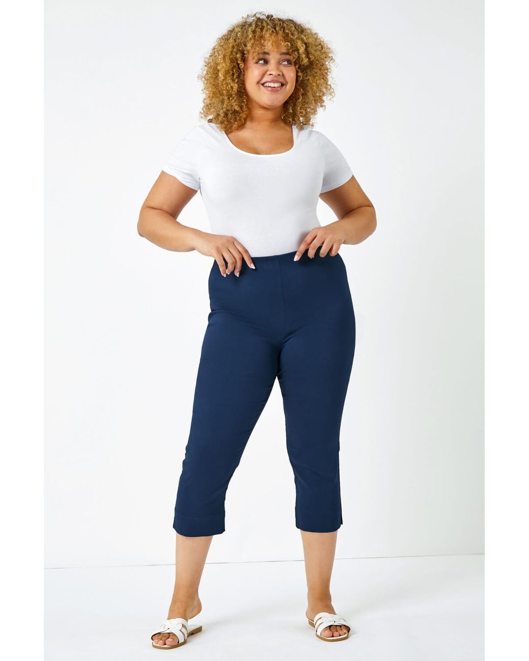 Roman Curve Blue Cropped Stretch Trouser