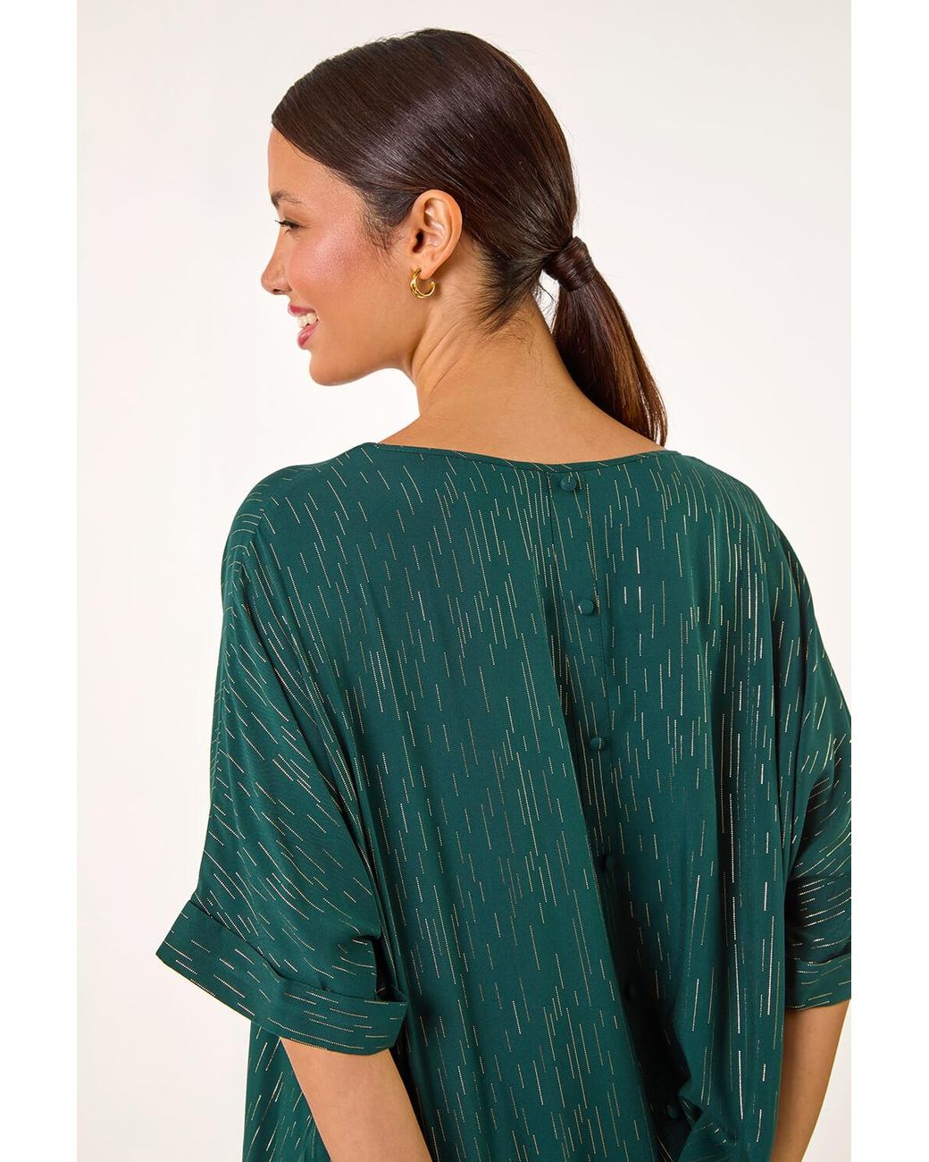 Roman Green Foil Print Button Detail Oversized Tee